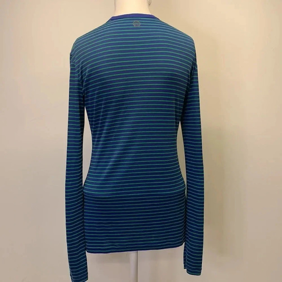 Tory Burch Sport Long Sleeve Tee T-Shirt Top Shirt Striped Blue Green Size Small - Picture 4 of 9